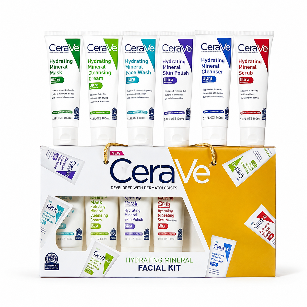 CeraVe Hydrating Mineral Facial Kit 6-in-1 for All Skin Types | Deep Cleansing & Hydrating Skincare Set