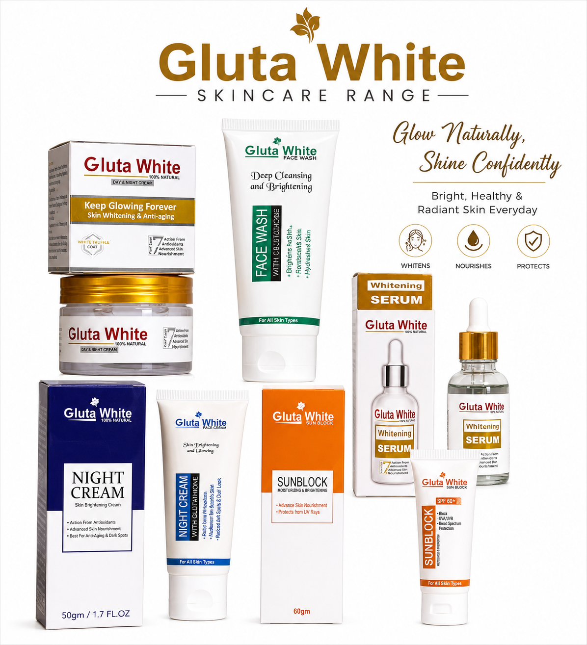 5-in-1 Gluta Whitening Skincare Bundle for Bright & Glowing Skin