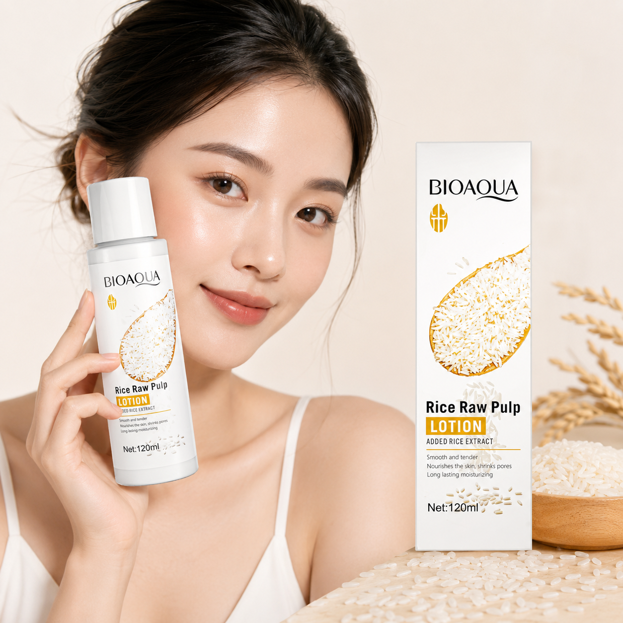 BioAqua Rice Raw Pulp Whitening & Brightening Body Lotion 120ml | Deep Hydration for All Skin Types