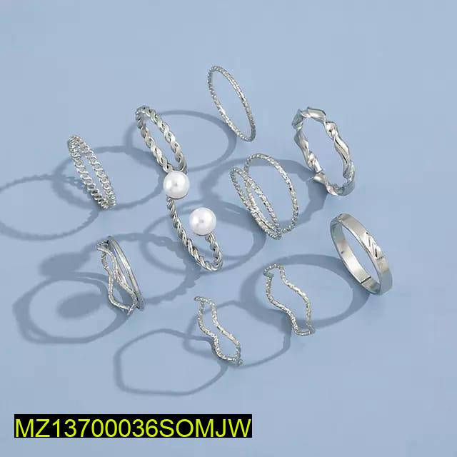10-Piece Silver Plated Adjustable Ring Set for Women | Korean & Minimalist Stackable Rings