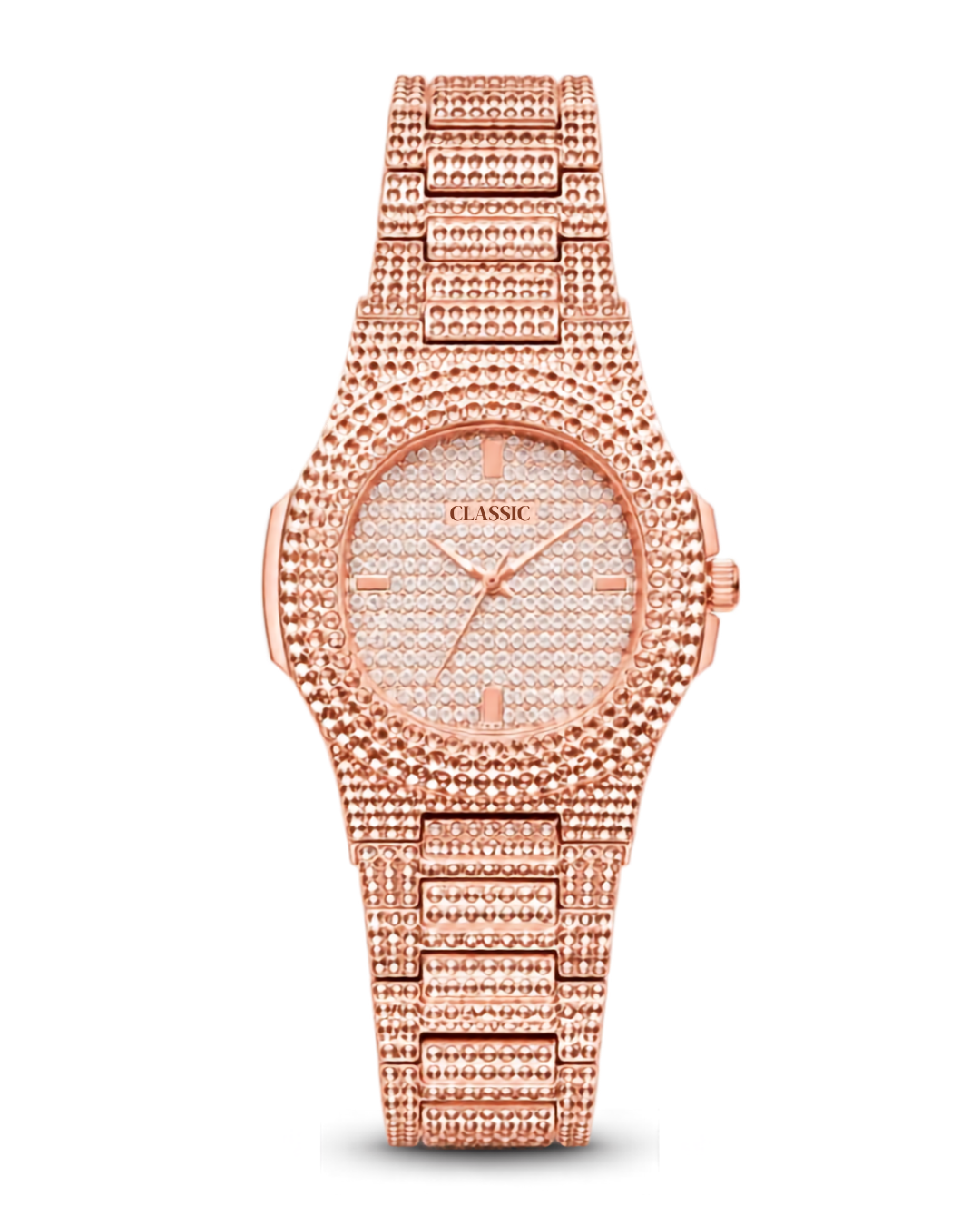 Luxury Rose Gold Stainless Steel Men's Watch with Textured Chain Strap & Fold Clasp | Water Resistant Quartz Wrist Watch