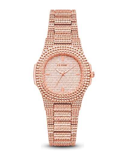 Luxury Rose Gold Stainless Steel Men's Watch with Textured Chain Strap & Fold Clasp | Water Resistant Quartz Wrist Watch