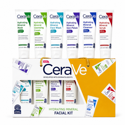 CeraVe Hydrating Mineral Facial Kit 6-in-1 for All Skin Types | Deep Cleansing & Hydrating Skincare Set