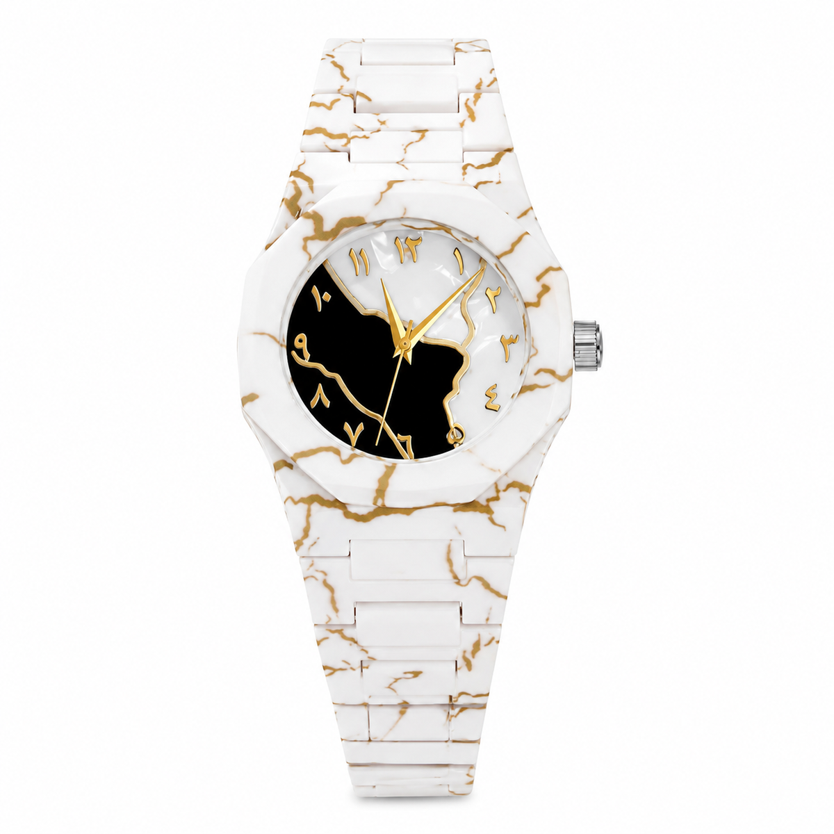 Men's Carbon Fiber Marble Watch White Gold