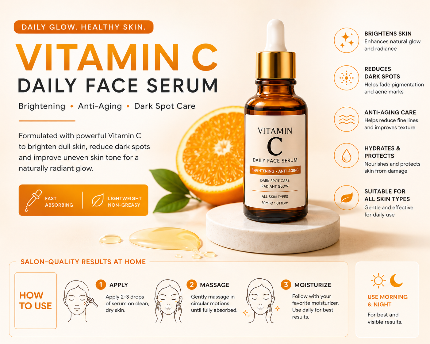 Vitamin C Daily Face Serum 30ml Brightening • Dark Spot Care • Anti-Aging