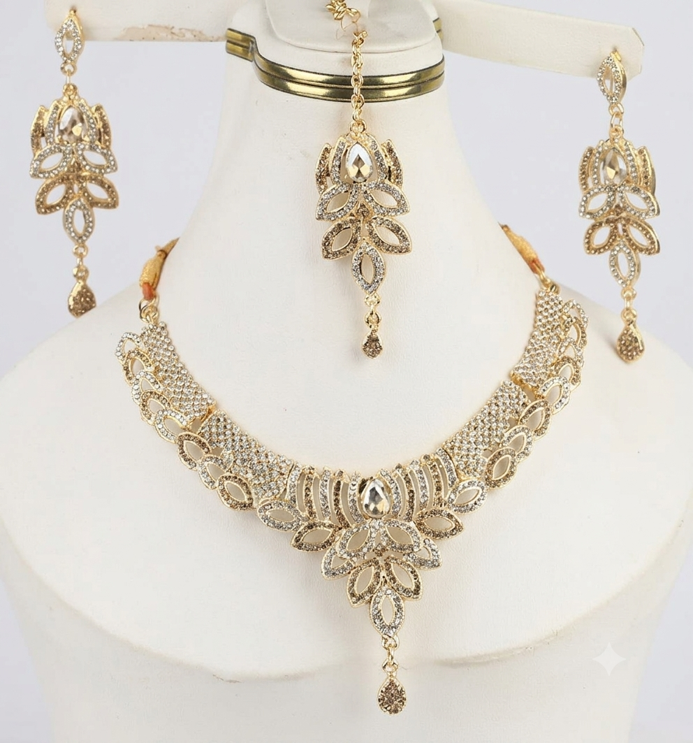 Golden Badam Patti Necklace Set for Women | Elegant Bridal Jewelry Set with Earrings & Bindi