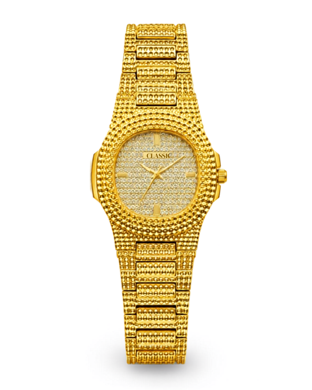 Luxury Rose Gold Stainless Steel Men's Watch with Textured Chain Strap and Fold Clasp