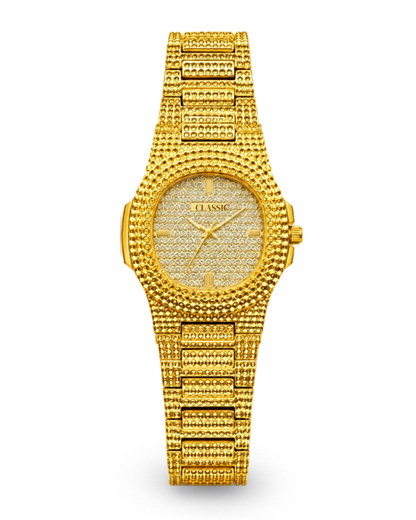 Luxury Rose Gold Stainless Steel Men's Watch with Textured Chain Strap and Fold Clasp