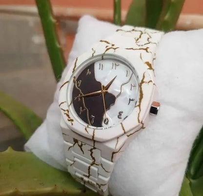 Men's Carbon Fiber Marble Watch White Gold