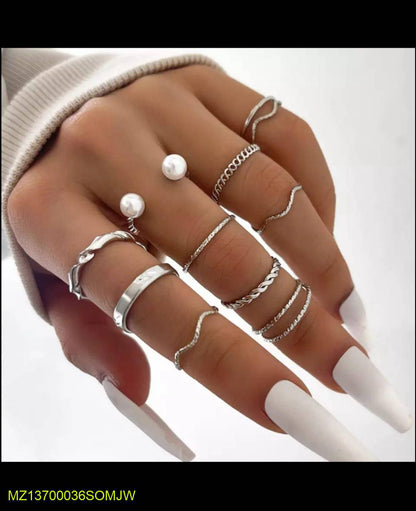 10-Piece Silver Plated Adjustable Ring Set for Women | Korean & Minimalist Stackable Rings