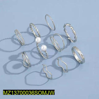 10-Piece Silver Plated Adjustable Ring Set for Women | Korean & Minimalist Stackable Rings