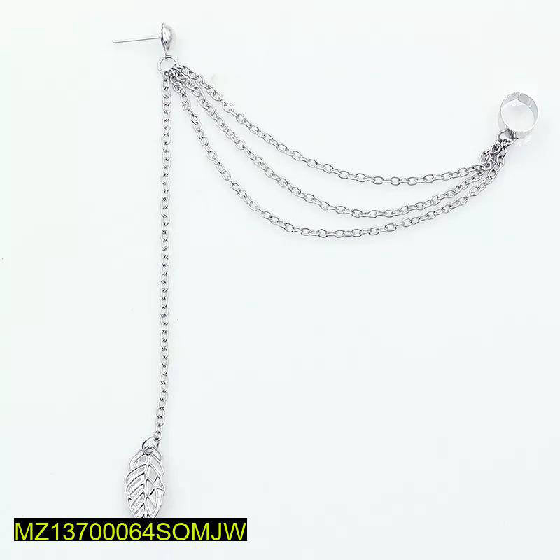 Gold & Silver Leaf Chain Ear Cuff Earrings for Women | Adjustable Clip-On Jewelry