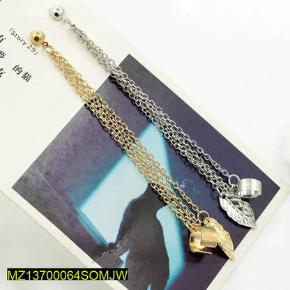 Gold & Silver Leaf Chain Ear Cuff Earrings for Women | Adjustable Clip-On Jewelry