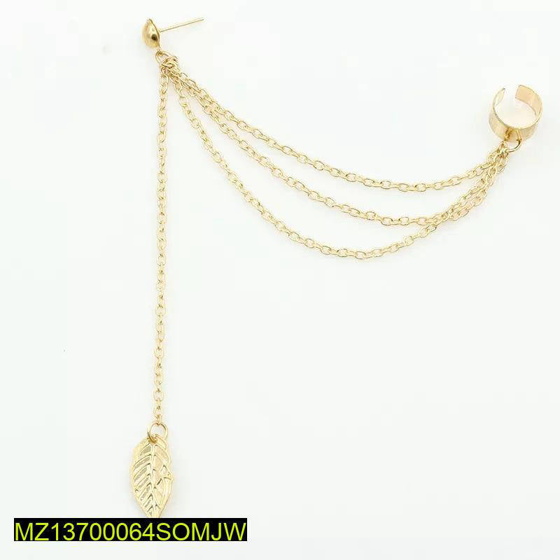 Gold & Silver Leaf Chain Ear Cuff Earrings for Women | Adjustable Clip-On Jewelry