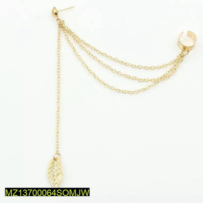 Gold & Silver Leaf Chain Ear Cuff Earrings for Women | Adjustable Clip-On Jewelry