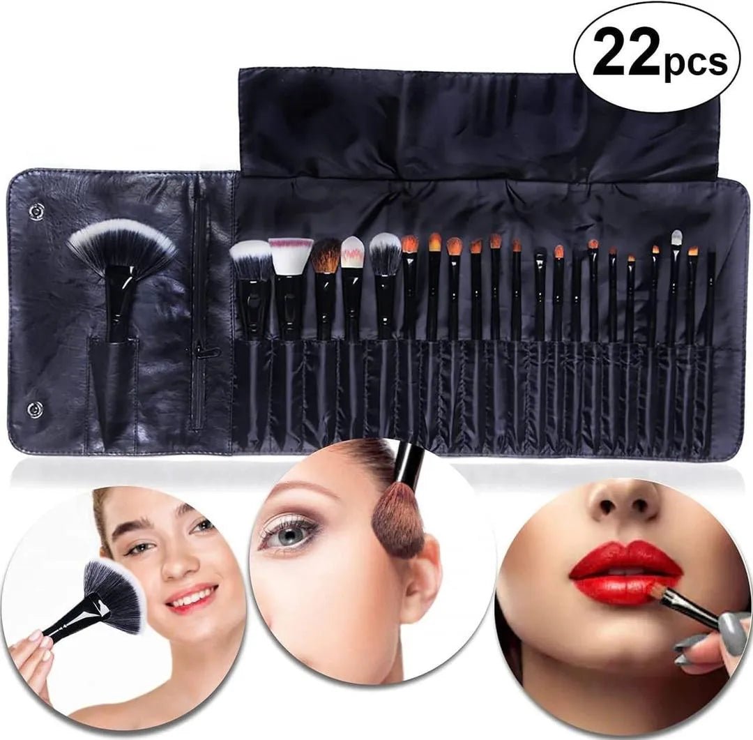 22-Piece Black ABS Makeup Brush Set for Blending & Travel