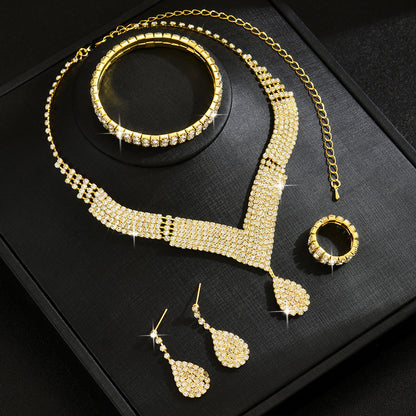 Modern Teardrop Jewelry Set for Women – 4 Piece Necklace, Earrings, Bracelet & Ring