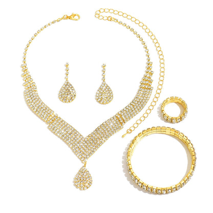 Modern Teardrop Jewelry Set for Women – 4 Piece Necklace, Earrings, Bracelet & Ring