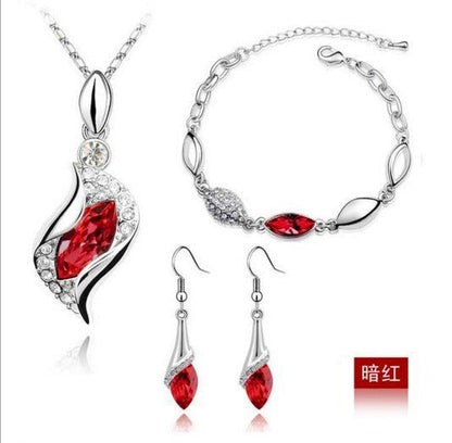 Blue Crystal Jewelry Set for Women Silver Tones