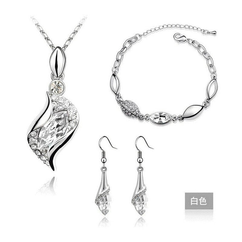 Blue Crystal Jewelry Set for Women Silver Tones
