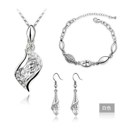 Blue Crystal Jewelry Set for Women Silver Tones