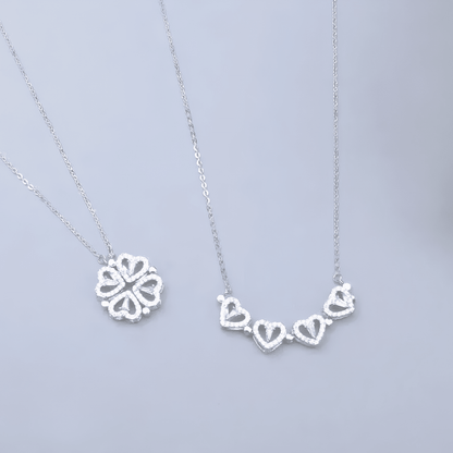4-Leaf Clover Magnetic Heart Necklace – Gold & Silver