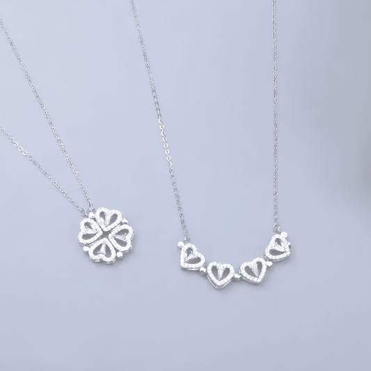 4-Leaf Clover Magnetic Heart Necklace – Gold & Silver